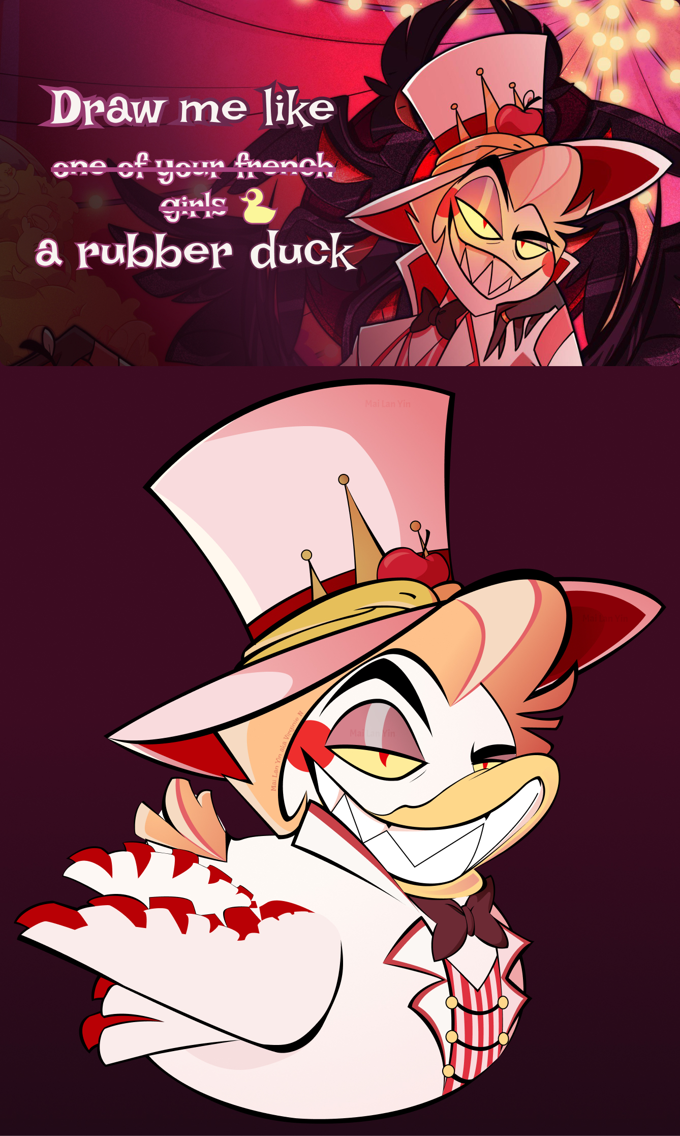 Vector drawing of Lucifer Morningstar from the Hazbin Hotel series as a rubber duck
