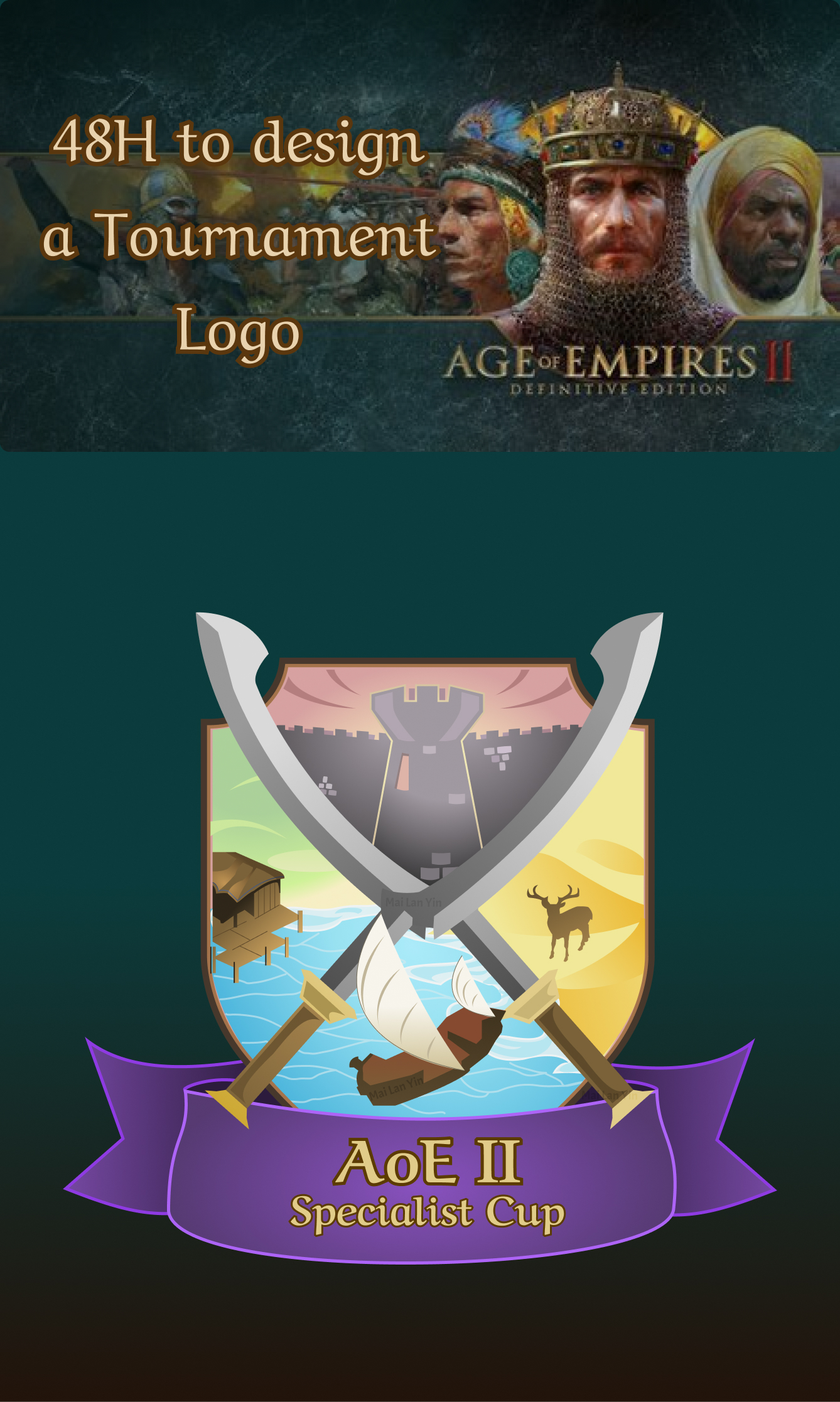 Logo of the Age of Empires 2 tournament – Specialist Cup, representing the four map types: open, closed, hybrid, and water