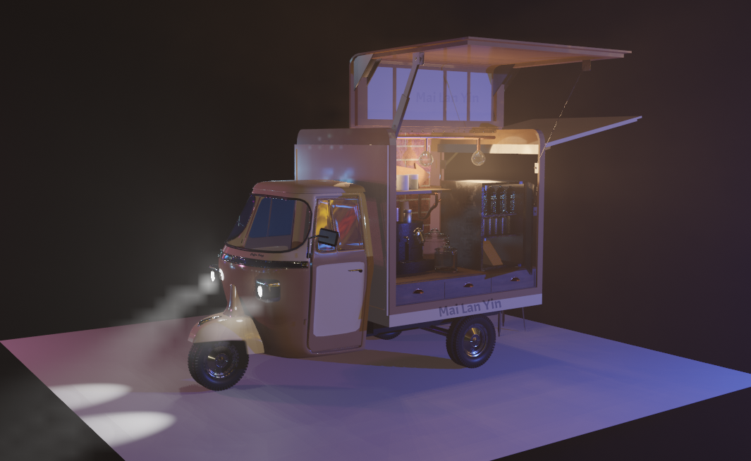 3D model of a coffee-selling food truck